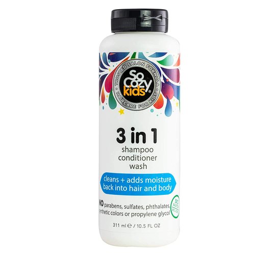 SoCozy 3-in-1 Shampoo + Conditioner + Body Wash for Kids Hair Cleans and Adds Moisture Back, No Parabens, Sulfates, Synthetic Colors or Dyes, 10.5 Fl Ounce (Pack Of 2)