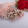 CROWN GUIDE Gold Rhinestone Bridal Hair Comb Barrette Handmade Flower Clip Pin Wedding Hair Accessories Pieces for Women Rose Gold