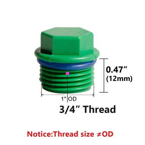 Feelers 3/4" PT Outer Hex Male Threaded PPR Pipe Plug End Cap with Teflon Tape Garden Hose Water Tubing Stopper Prevent Leakage Choke Fitting, Pack of 6, Green