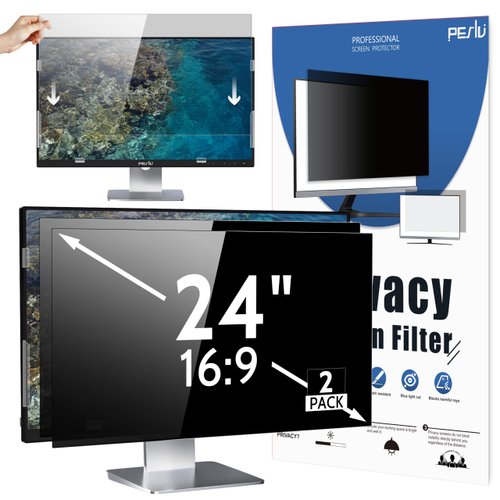 Peslv 2 Pack Computer Privacy Screen 24 Inch for 16:9 Widescreen Monitor, Removable 24inch Anti Blue Light Anti Glare Monitor Privacy Filter Shield (20 15/16" x 11 13/16")