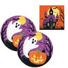 Party Creations Haunted House Party Supplies Bundle Includes Paper Dessert Plates and Napkins for 16 People Not-So-Scary Family Friendly Design Orange & Pruple