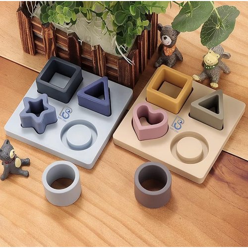 Baby Step Beige Silicone Shape Sorter Puzzle for Toddlers 6-24 Months - Montessori Educational Toy - Enhances Color Recognition & Fine Motor Skills - Beige