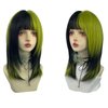WKLOUYHE Short Straight Wig with Bangs for Women Shoulder Length Bob Women's Synthetic Wigs Heat Resistant Hair for Cosplay Halloween Daily Party Use (Black and Green)