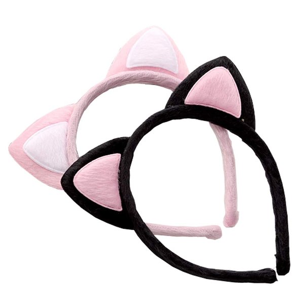 VANTOBEST 2pcs Lovely Cute Cat Ears Plush Cloth Headband Headwear Head Wrap Hairband Hair Bands Hair Hoops Suitable for Cosplay Holiday Party (Random Color)