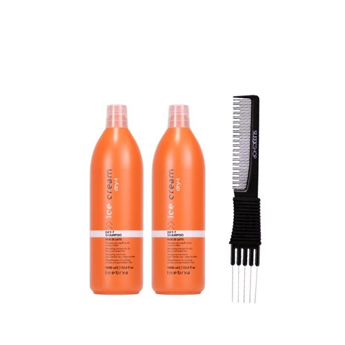 Inebrya Ice Cream Dry-T Shampoo (33.8 oz) with Teasing Comb Pack of 2