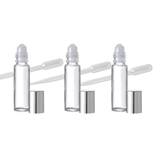 Grand Parfums 18 Clear Glass Aromatherapy Lip Gloss, Essential Oil Glass Roll-on Bottles with Silver Top for Lip Balms Too, 33 Oz