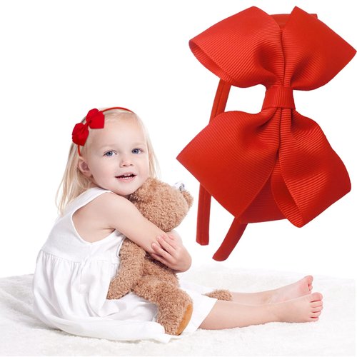 2 Pack Fashion Cute Red Black Bow Ribbon Headbands for Little Girls Halloween Christmas Birthday Princess
