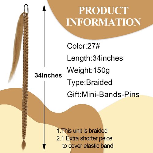 Golden Blonde Ponytail Extensions For Women Braided Ponytail Extension 32 Inches Blonde Kinky Straight Wrap Around Hair Extensions Blonde Pony Tail Hair Piece Synthetic Ponytail Extention 190gram