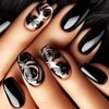 Rose Flower Press on Nails for DIY Manicure 24Pcs Glossy Black Rose Acrylic Medium Coffin False Nails Gel Glue on Nails Black Flower Fake Nails Stick on Nails for Women Girls Rose Flower Design