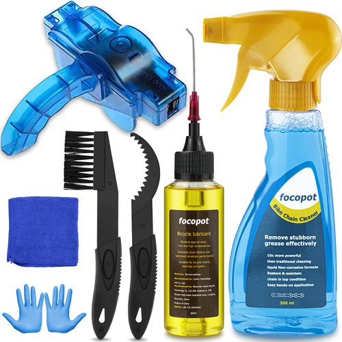 focopot Bike Chain Cleaner Kit Including Chain Oil Lubricant,Bike Chain Degreaser,Chain Scrubber and Bicycle Cleaning Brush Tools for Mountain/MT/Road/BMX Bike
