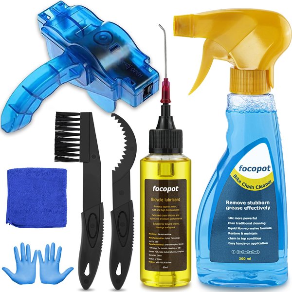 focopot Bike Chain Cleaner Kit Including Chain Oil Lubricant,Bike Chain Degreaser,Chain Scrubber and Bicycle Cleaning Brush Tools for Mountain/MT/Road/BMX Bike
