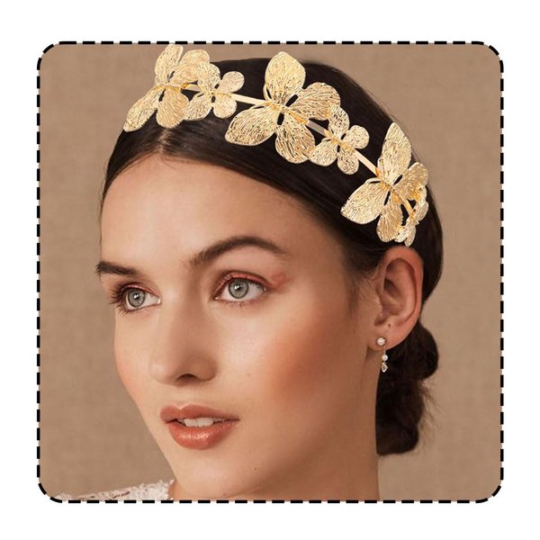 BARTOSI Butterfly Headband Gold Butterflies Headpiece Vintage Bridal Hair Band Bride Wedding Hair Accessories for Women and Girls