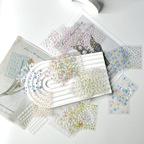 30 Sheets Nail Art Stickers Decals Flower Rose Daisy Cherry Blossoms 3D Self-Adhesive Nail Sticker Heart Chrysanthemum Nail Art Decoration Supplies