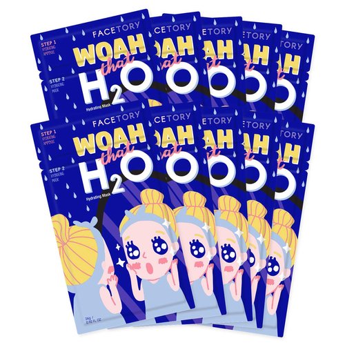 FACETORY K Beauty Face Mask Skin Care - Woah That H2O 2-Step Sheet Mask with Ceramide & Sodium Hyaluronate + Hydration Ampoule | Hydrating, Moisturizing, Balancing (10 Pack)