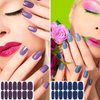 SILPECWEE 16 Sheets Dark Nail Wraps Solid Color Nail Polish Stickers for Women Self Adhesive Nail Polish Strips Gel Nail Strips Fingernail Sticker Nails for Women with 1pc Nail File