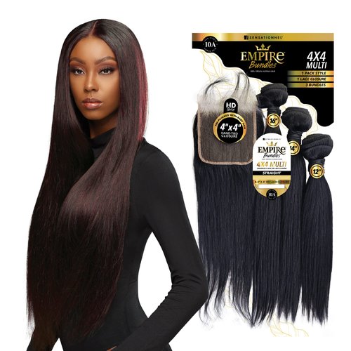 Sensationnel Empire Multi weave hair STRAIGHT - virgin human layered lengths with 4x4 Closure - EMPIRE Multi 4X4 STRAIGHT (12 14 16 Inch, NATURAL/BLACK)