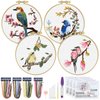 ERKOON 4 Sets Embroidery Kit for Beginners, Art Craft Handy Sewing Set Hummingbird and Flower Cross Stitch Starter Kits, DIY Embroidery Kits with Patterns and Instructions Hoops Needles Threads