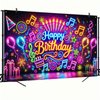 Blissyard Neon Birthday Party Banner 71x43 Inch Glow in The Dark Birthday Party Photography Backdrops Happy Birthday Party Decoration Banner for Kids Boys Girls