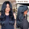 Mayouda Black Layered Wig With Curtain Bangs For Women Butterfly Haircut Long Layered Wavy Hair Wig 26Inch Straight Wig Synthetic Heat Resistant Wigs for Daily Party Use (26Inch, Natural Black#)
