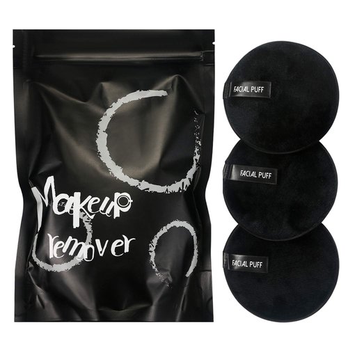 Vtrem 3 PCs Makeup Remover Pads: Reusable Soft Facial Cleaning Puffs Towels Christmas gifts Washable Make Up Removing Cloth Microfiber Multi-function, Black