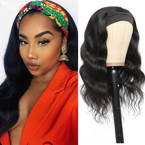 Amella Hair Headband Human Hair Wigs Glueless Body Wave None Lace Front Wigs Brazilian Virgin Hair Machine Made Human Hair Headband Wigs for Black Women 150% Density(14" Headband wigs)