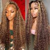 Fabimiya 5x5 Highlight P4/27 Brown Deep Wave Lace Front Wigs Human Hair Dark Brown Deep Wave Human Hair Wig 200% Density Brown Deep Wave HD Lace Front Wigs Human Hair