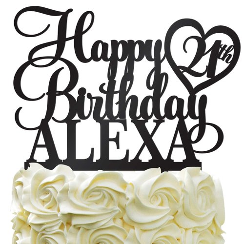 Happy Birthday Customize Birthday Cake Topper Personalized Name Age Cake Topper With Heart Cake Decoration For Party Color Acrylic - Solid Colors