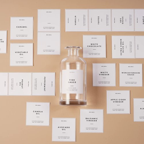 MoliMoli Minimalist Labels, Pantry Labels, Kitchen Labels, Organization Labels Set Including Oil Labels for Bottles, Cooking Sauce and Wine Labels, and Coffee Syrup Labels for Coffee bar