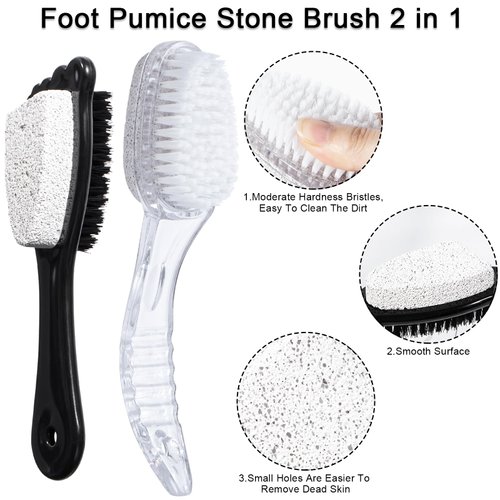 4 Packs Foot Pumice Stone Brush Callus Remover, Beomeen 2 in 1 Foot Shower Pedicure Scrubber with Handle, Foot File with Dense Bristles for Deep Cleansing and Exfoliation, Dry Skin Removal