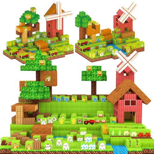 120 PCS Magnetic Building Blocks for Kids, Farm Animal Toys for Boys and Girls Ages 3-5 6-8 8-12. STEM Learning, Montessori, Fidget, Sensory Cubes. Magnet Tiles Block Gifts for Toddler and 3+ Year Old
