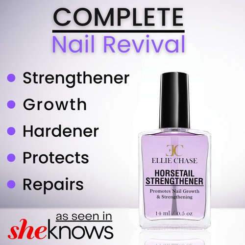 Ellie Chase Horsetail Nail Strengthener, Growth, Hardener, Repair Treatment Polish 0.5 OZ/Help Splits, Breaks, Thin, Weak, Chipped, Damaged, Cracked, Peeling Nails/Grow Strong Hard Thicker Nails