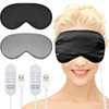 2 Pieces Silk Heated Eye Mask for Dry Eyes USB Steam Warm Compress for Puffy Eyes Adjustable Temp Sleep Eye Mask for Dry Eye, Chalazion, Blepharitis, Stye (Black, Grey)
