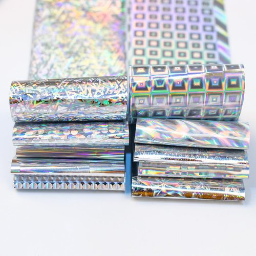 DANNEASY 10 Roll Metallic Silver Nail Foil Transfer Laser Holographic Nail Foils Starry Sky Nail Stickers Sheets Iridescent Nail Art Foil Transfer Nail Design Stickers Nail Decoration