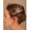 Teyglen Boho Flower Rhinestone Wedding Hair Comb Teardrop Crystal Hair Comb Hair Accessories for Bride Chamapagne Pearl Beads Hair Piece Bridal Side Comb for Women