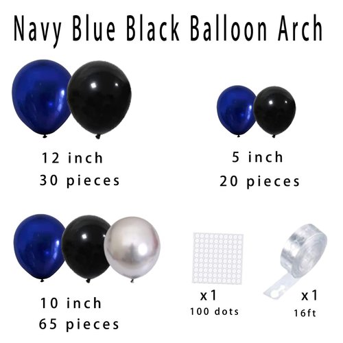 Dark Blue, Navy Blue Black Silver Balloon Garland Kit - 117PCS Royal Blue Black Balloons16ft Arch Holder Tools for boy Men 30th 40th 50th Birthday Graduation Retirement Party Decors