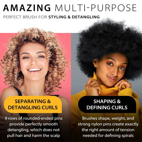 Hair Brush for Women Men Curly Wet or Dry Hair Classic Detangling Brushes 9 Row for Natural Thick Hair, Blow Styling Separating, Shaping Defining Curls Tools Travel Bristle Black Hairbrush