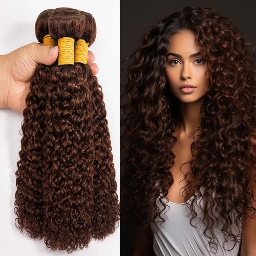 Dark Brown Human Hair Bundles Color #4 Chocolate Brown Curly Wave Bundles 28 28 28 Inch Brazilian Virgin Hair Double Weft Remy Hair Extensions Wet and Wavy Bundles Silky Soft