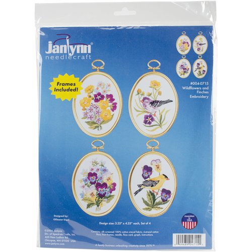 Janlynn Embroidery Kit 3.25"X4.25" Set of 4, Wildflowers & Finches-Stitched in Floss