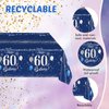Blue 60th Birthday Decorations for Men Navy Blue Silver Happy 60th Birthday Tableware Set Include Happy 60th Birthday Plates Napkins Tablecloth for 60th Birthday Anniversary Party Decorations Supplies