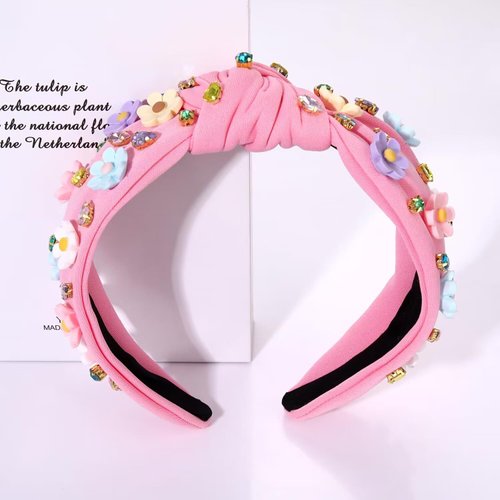 mokkia 2PCS Flower Headband for Women Daisy Floral Headbands Jeweled Spring Summer Headband Accessories Beach Vacation Headwear Outfits Pool Party Favors Gifts (2PC Flower B)