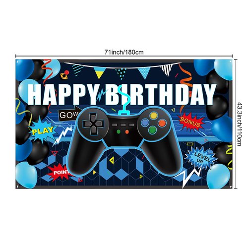34 Pieces Video Game Party Supplies Set Gamer Brthday Decorations Including Happy Birthday Gaming Backdrop, Game Table Covers, Multi-Color Balloons and Foil Gamer Balloons for Game Party Decoration