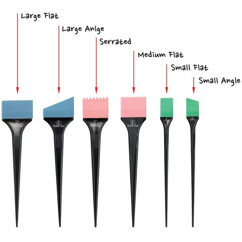 Hair Dye Brushes Color Tint 6 Pcs Silicone Applicator Set Reusable Washable Assorted Colors Bleach Coloring Dyeing Toning Tinting DIY Kit (Black)