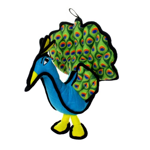 TUFFY - World's Tuffest Soft Dog Toy -Zoo Peacock- Multiple Layers. Made Durable, Strong & Tough. Interactive Play (Tug, Toss & Fetch). Machine Washable & Floats