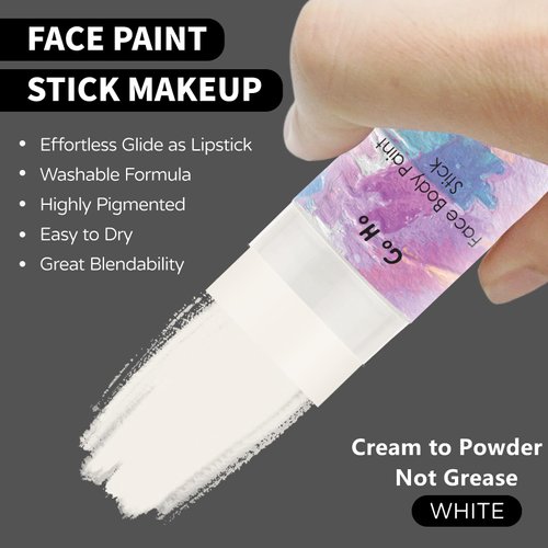 Go Ho Water Based Clown White Face Body Paint Stick,Cream to Powder Face Painting,Easy-to-use Face Paint for Halloween SFX Zombie Skeleton Vampire Clown Cosplay Costume Makeup,0.63oz