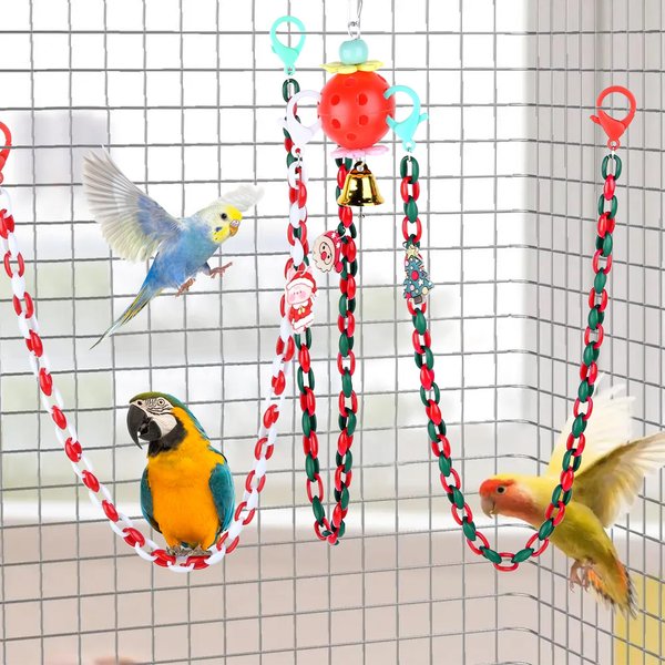 Christmas Parakeet Cockatiel Bird Toys, Hammock Swing Toy for Budgerigar, Conures, Love Birds, Finches, Mynah