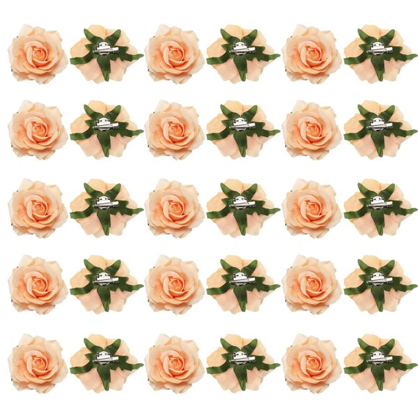 MECCANIXITY 30 Pcs Rose Flower Hair Clips 4 Inch Flower Hair Pins Flower Brooch for Women Hair Accessories Champagne