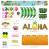 Hawaiian Luau Party Decoration Tropical Aloha Luau Balloons Arch Garland Kit Summer Beach Pool Party Supplies with Coconut Tree Shaped Balloon Set Table Skirt Cake Topper Palm Leaves and Hibiscus