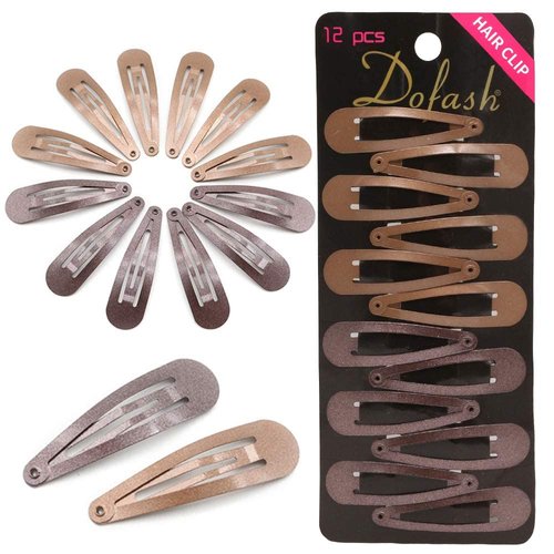 Dofash 5CM/2IN Snap Hair Clips for Styling Sectioning Hair Barrettes for Women Fine Hair Metal Bun Clips for Hair 12 Count/Light Brown+Dark Brown