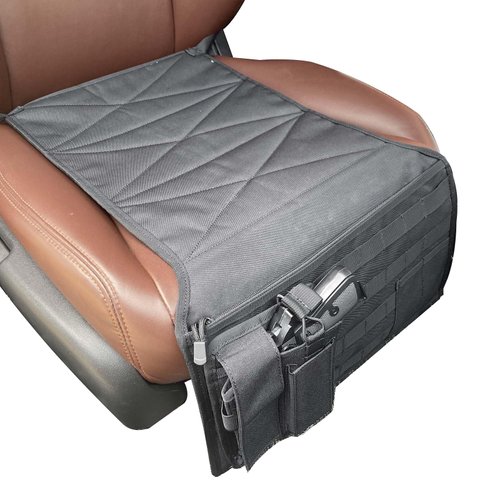 HOFENTIGU Tactical Seat Covers with Detachable Molle Pouch for Pistol Mag Flashlight Car Seat Pistol Holster with Zipper Pocket for Concealed Carry Glock LCP CZ 1911 fits Most Cars Trucks SUV Pickup