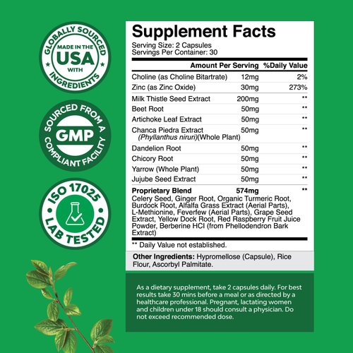 Milk Thistle Liver Support Supplement - Herbal Liver Supplement with Silymarin Milk Thistle Extract Dandelion Root Artichoke Extract Choline Bitartrate Berberine and Chicory Root for Liver Cleanse